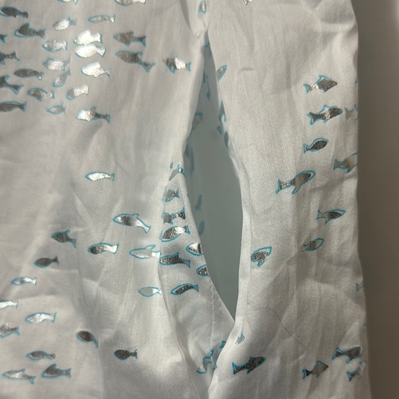 White and Blue Sheath Mini Dress with Flutter Cap Sleeves - Picture 8 of 10